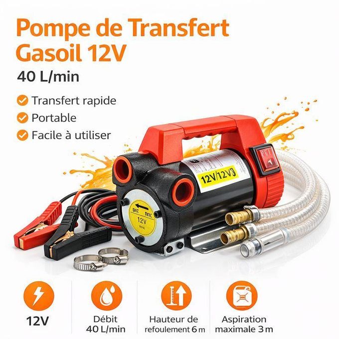 Pompe de Transfert de Gasoil Oil Water Transfer Pump مضخة المحمولة لنقل المياه / الوقود