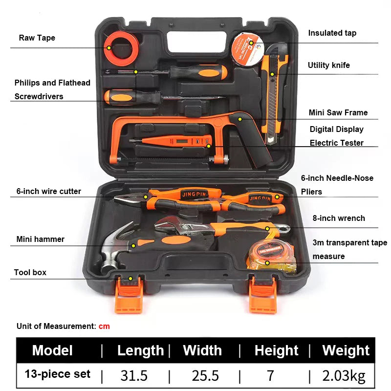 13 Piece Set Hot Sale Multifunctional Home Professional Toolbox طقم أدوات يدوية متكامل مع حقيبة