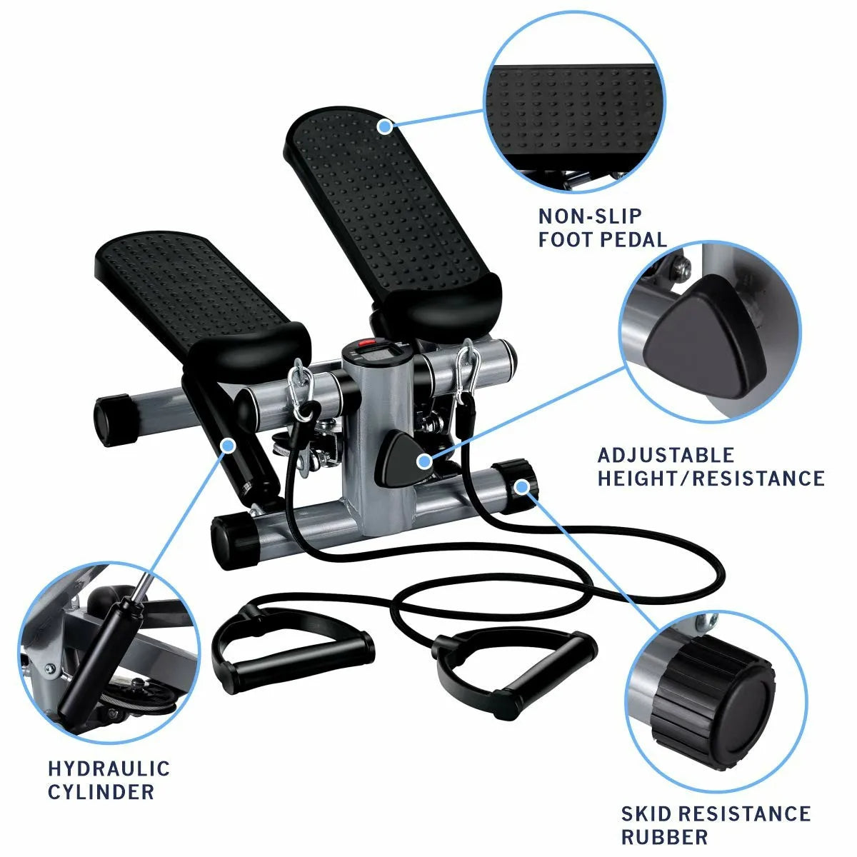 LCD جهاز اللياقة البدنية و المشي للتمرين في المنزل مع أشرطة مقاومة و شاشة mini stepper exercise machine